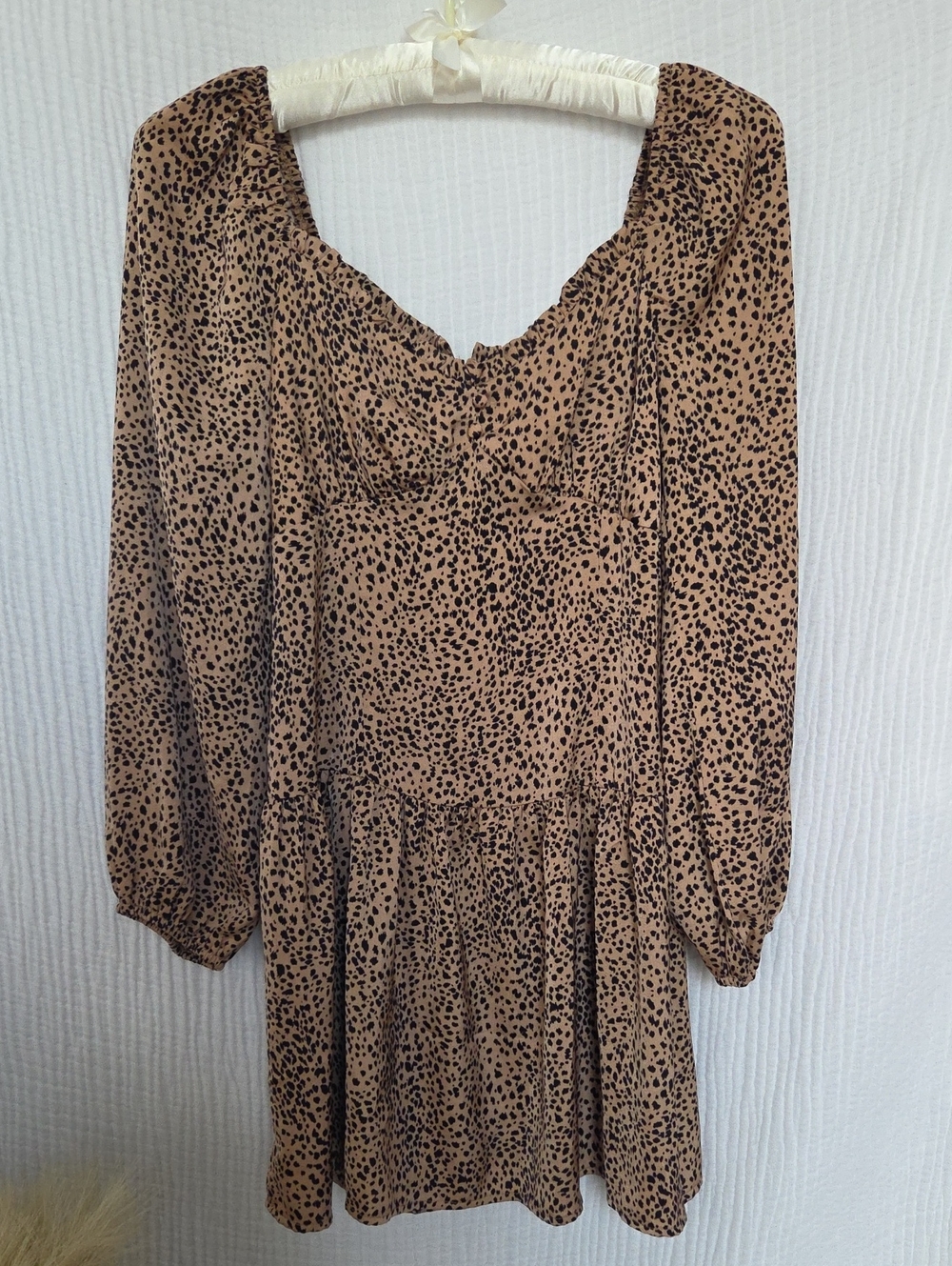 Lush Short Tan and Black Leopard Print Long Sleeve Dress S